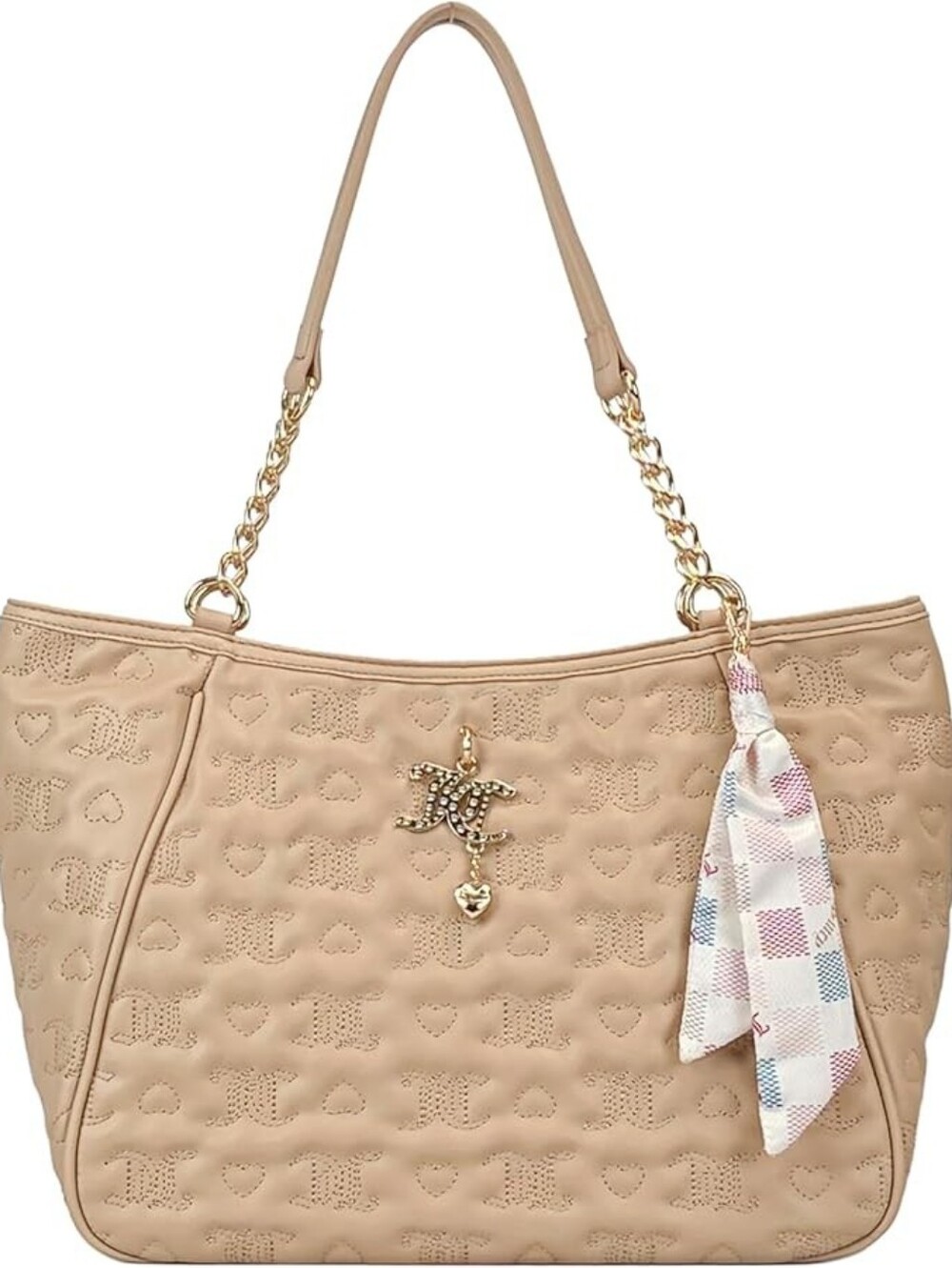 Juicy Couture Nude Quilted Tote with Gold Chain Handles